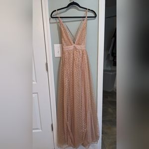 Pink Windsor Evening Gown with Tulle and Plunging V-Neckline